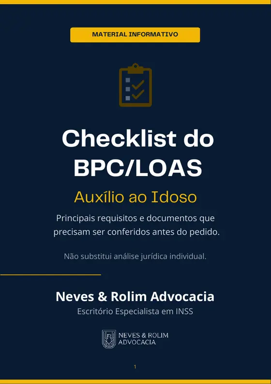 Capa do Checklist BPC/LOAS do Idoso da Neves e Rolim Advocacia